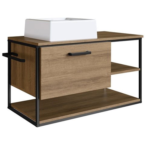 Gabinete Suspenso Banheiro 80 Cm com Cuba Preto Mell P1007 Pp
