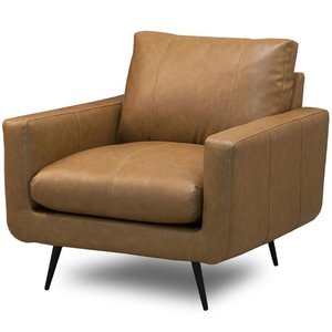 Poltrona Decorativa para Sala Living Industrial 88cm Dijon L06 Couro Camel - Lyam Decor