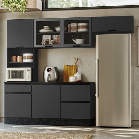 Cozinha Modulada Completa 4 Peças 6 Portas 4 Gavetas com Paneleiro Duplo Etna