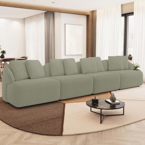 Sofá 4 Lugares para Sala de Estar Living 308cm Arlo F04 Bouclê Oliva - Lyam Decor