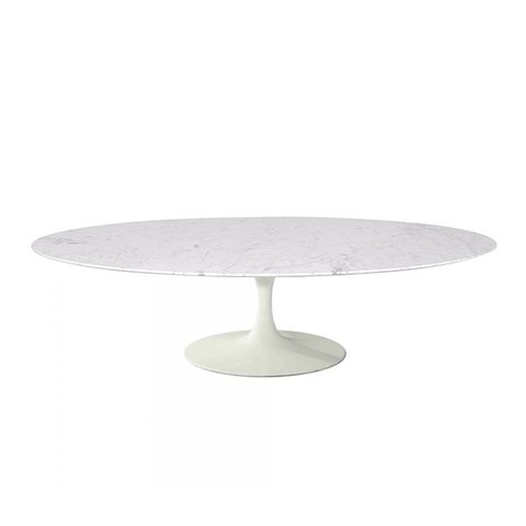 Mesa de Centro Saarinen 46cm Oval Carrara 120x80cm - Base Branca Mgsaarinen