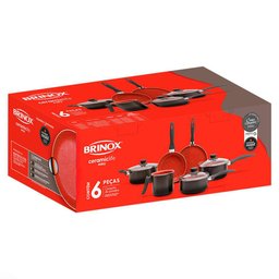 Jogo de Panelas Brinox Ceramic Life Easy 6 Peças Vermelho - 4 Jogo de Panelas Brinox Ceramic Life Easy 6 Peças Vermelho - 4