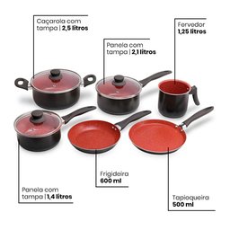 Jogo de Panelas Brinox Ceramic Life Easy 6 Peças Vermelho - 5 Jogo de Panelas Brinox Ceramic Life Easy 6 Peças Vermelho - 5