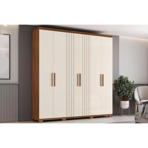 Guarda Roupa Casal 6 Portas e 4 Gavetas C/ Pés Ávila Nature/off White - Henn