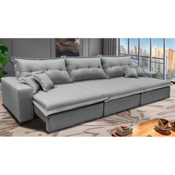 Sofá Retrátil e Reclinável 3.52m com Molas Ensacadas Cama inBox Prime Tecido Linho Cinza Claro - 1