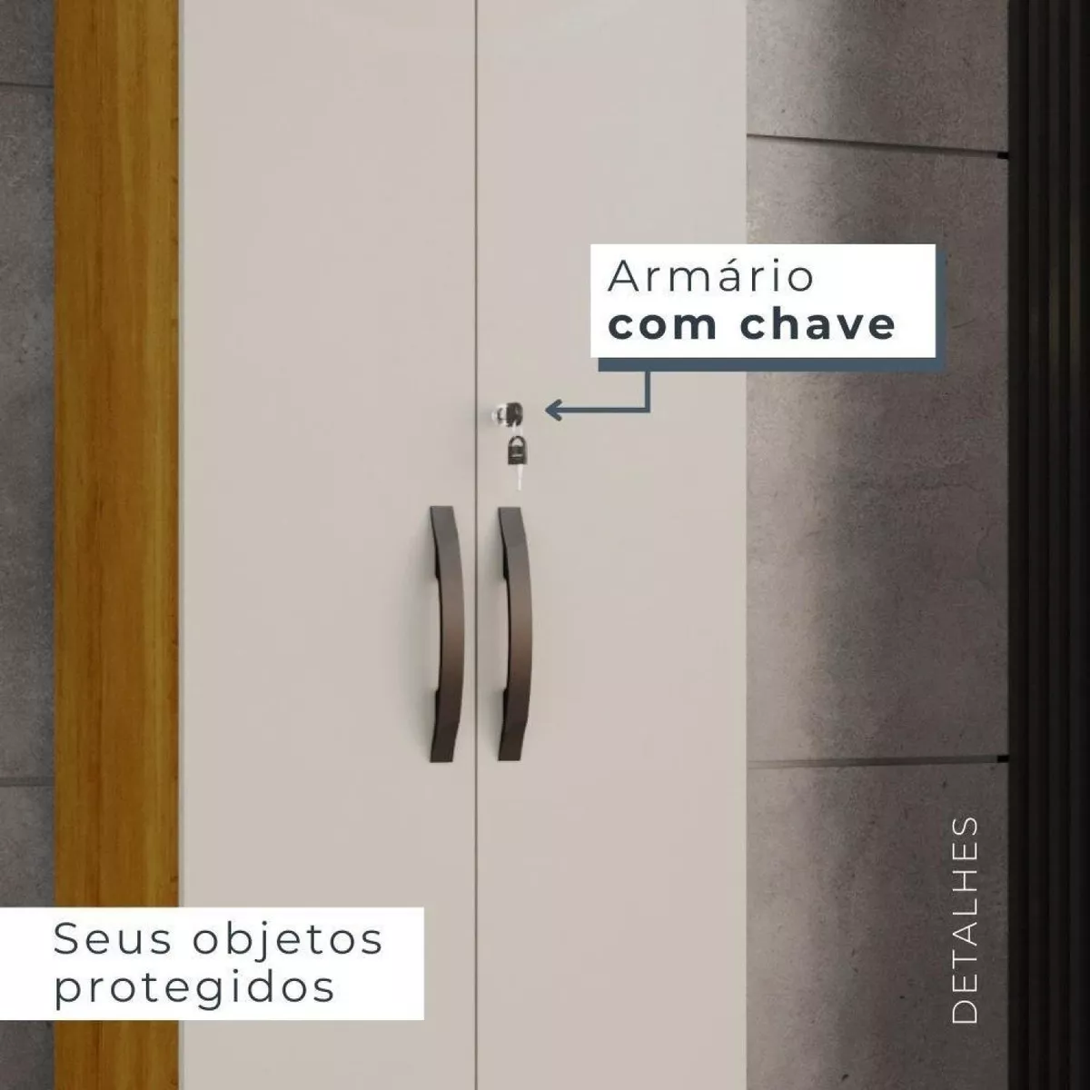 Armário Multiuso 2 Portas com Chave Caique - Chf - Cinamomo/off - 7