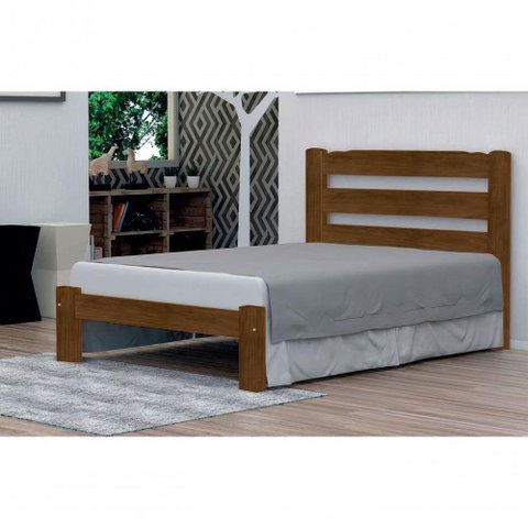 Cama de Casal Luna de Madeira Maciça Angelim Pedra/tauari - Cor Imbuia
