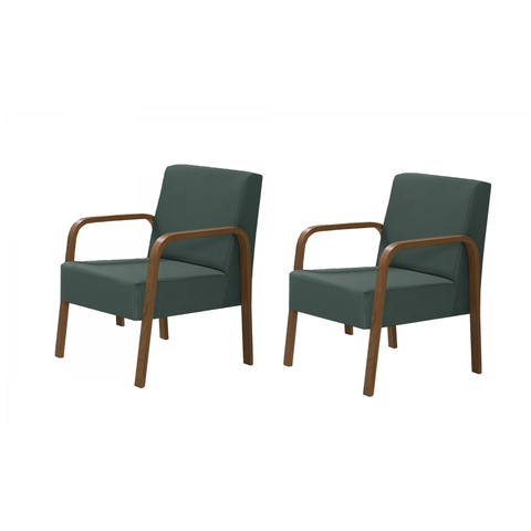 Kit 2 Poltronas Decorativas 1 Lugar Jade Braço Madeira D Salla Suede Verde