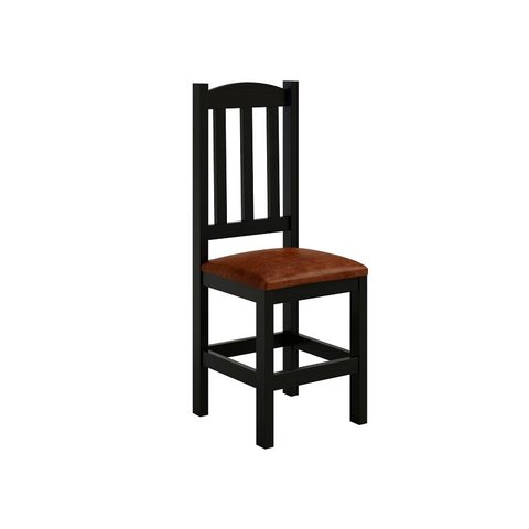 Cadeira Preto de Madeira Maciça Pinus Estofada Confortável para Mesa de Jantar Dm