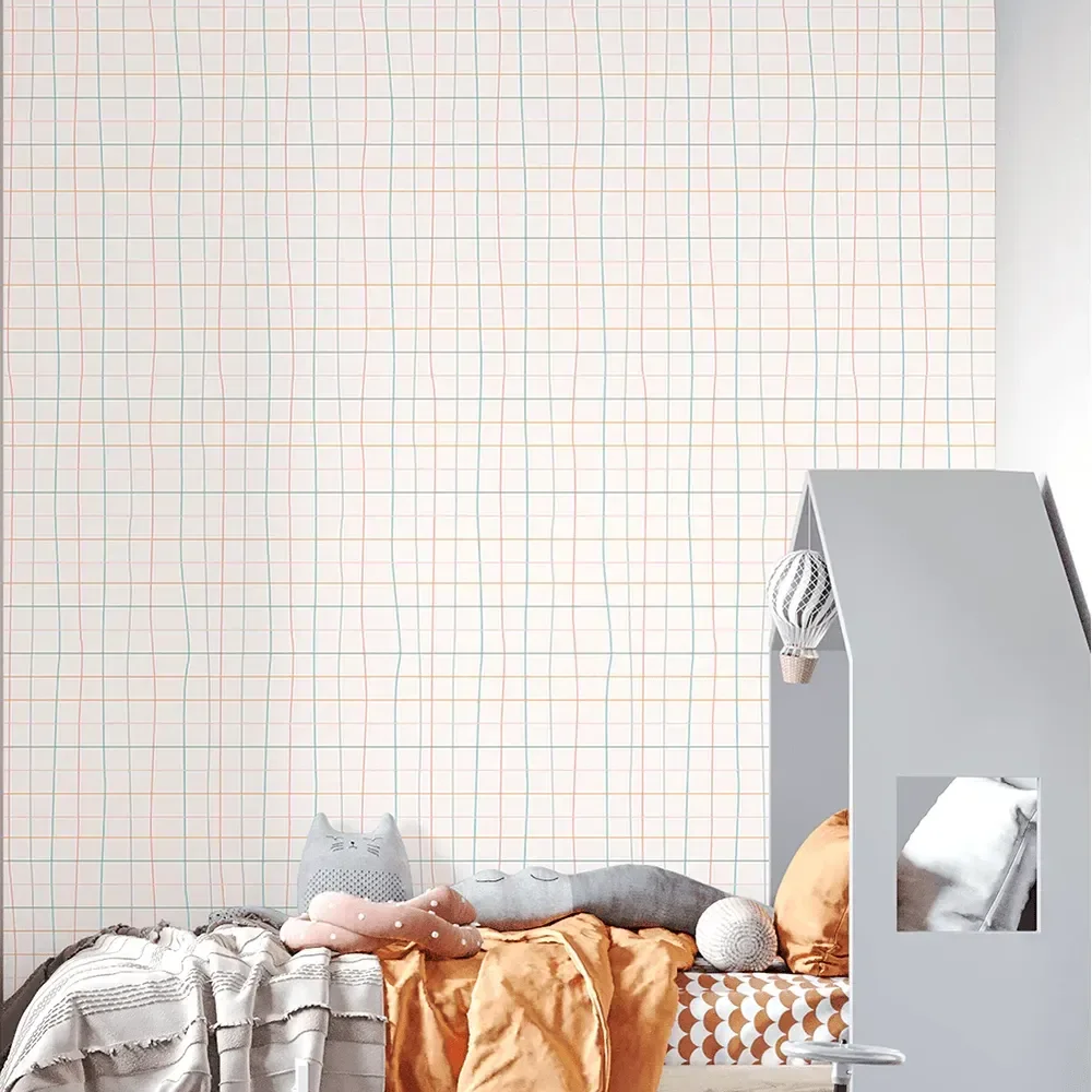 Papel de Parede Adesivo Grid Colorido Lavável Fosco 10m