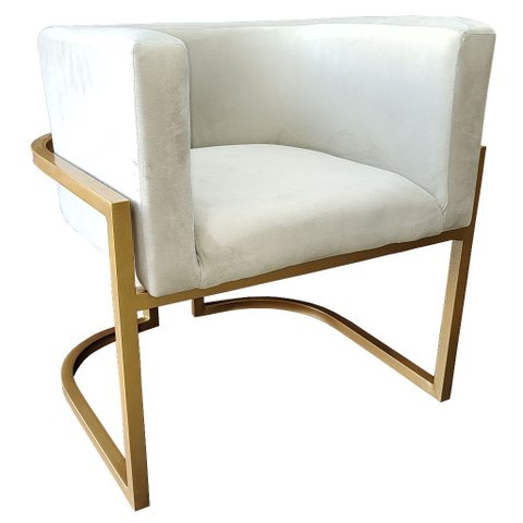 Poltrona com Assento Tecido Veludo Betina Off-white