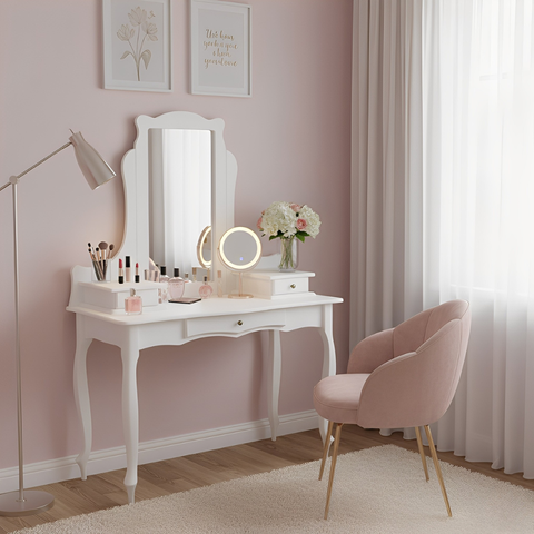 Penteadeira Clássica Princesa com Gavetas e Pés Luiz Xv - Branco Laca