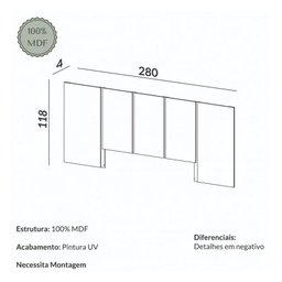 Cabeceira para Cama Casal/queen 280cm Dalla Costa 100% Mdf Cor:off White - 3