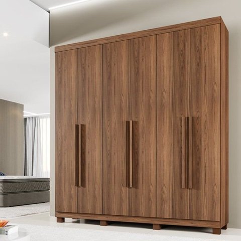 Guarda Roupa Casal 06 Portas 03 Gavetas Milão Castanho c/ Pês
