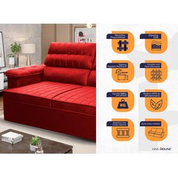 Sofá Retrátil Reclinável 3 Lugares com Molas 2,00m Quantum Suede Velut Vermelho - King House - 2