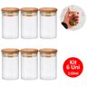 Kit 6 Potes De Vidro Hermético 110ml Tampa De Bambu Tempero - 1