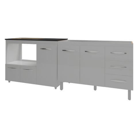 Armário Cozinha Balcão Gabinete de Pia 120 Cm Bruna e Balcão Alana para Fogão Cooktop 5 Bocas e Forn