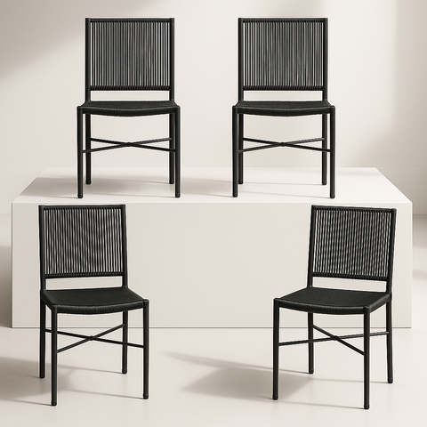 Cadeira Preta de Aço e Corda Náutica - Kit 4 – Ideal para Sala de Jantar, Cozinha ou Varanda