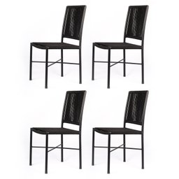 Cadeira Preta de Aço e Corda Náutica - Kit 4 – Ideal para Sala de Jantar, Cozinha ou Varanda - 4