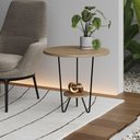 Ver imagem 1 de Mesa Lateral Redonda Industrial Italy Ferro Preto e Tampo Freijó