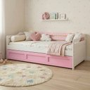 Ver imagem 1 de Bicama Infantil com Cama Auxiliar e Rodízio Madeira Maciça Londrina Branco/Rosa