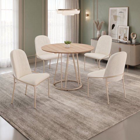Conjunto para Sala de Jantar Mesa Ômega Tampo Redondo 90cm com 4 Cadeiras Rubi