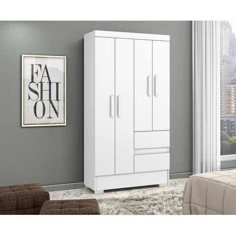 Guarda Roupa Coimbra 4 Portas 2 Gavetas Branco - Aramóveis