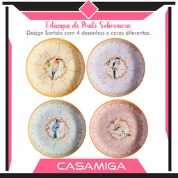 Conjunto 8 Prato Sobremesa Cerâmica 20,4cm Sussurro Pássaro - 2