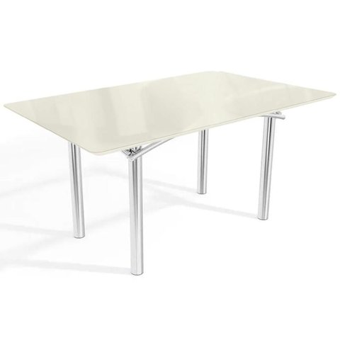 Mesa de Sala Jantar Elba Tampo Madeirado C/ Vidro 160cm Cromada/off White - Kappesberg