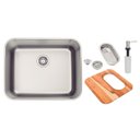 Ver imagem 1 de Cuba Tramontina Dora 50 Cor Aço Inox com Tábua de Madeira Cesto Coador e Dosador de Sabão 94018152