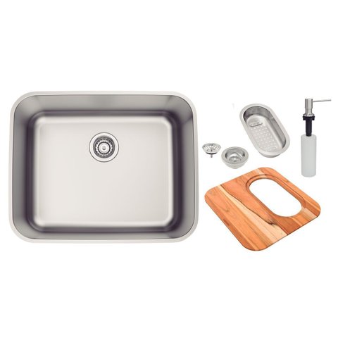 Cuba Tramontina Dora 50 Cor Aço Inox com Tábua de Madeira Cesto Coador e Dosador de Sabão 94018152