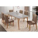 Ver imagem 1 de Conjunto: Mesa de Cozinha Havana Curvo 180cm + 6 Cadeiras Maldivas Naturale/Off White - Suede