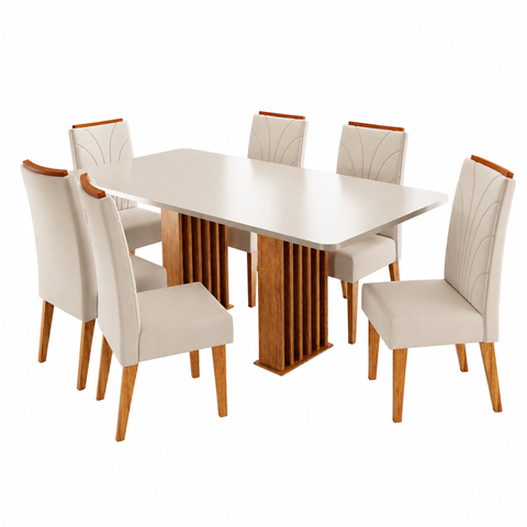 Conjunto Sala de Jantar 6 Lugares Retangular Tampo de MDF Jersey Cobre/Blonde/Bege - Casa Giulia