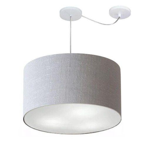 Lustre Pendente Cilíndrico com Desvio Md-4235 Cúpula em Tecido 45x30cm Rustico Cinza - Bivolt