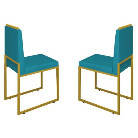 Conjunto Duas Cadeiras Sala Jantar Barcelona Base Dourado:azul Turquesa