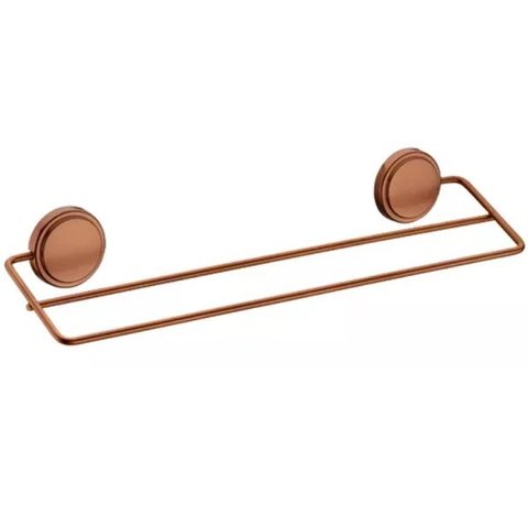 Suporte Duplo Porta Toalha 45CM Fixação sem Furar Parede Cobre Acetinado Future