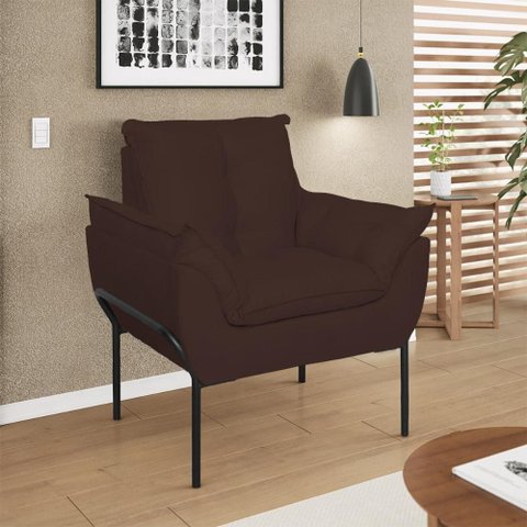 Poltrona Sofá Luxo Base Metal Preto Recepção Escritório Cor:marrom