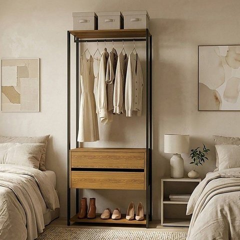 Guarda-Roupa Closet Modulado 70cm Cabideiro e 2 Gavetas Siena Yescasa Marrom/Preto