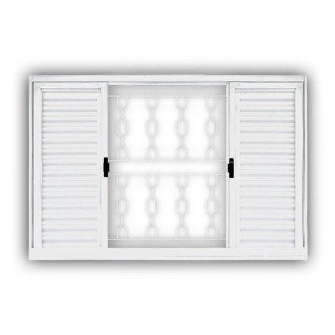 Janela de Aço Veneziana de Correr 100x150cm 6 Folhas com Grade Minas Sul MGM Branco