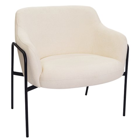Poltrona Decorativa Jade Base Aço Preto Bouclé Off White - Nexta Casa