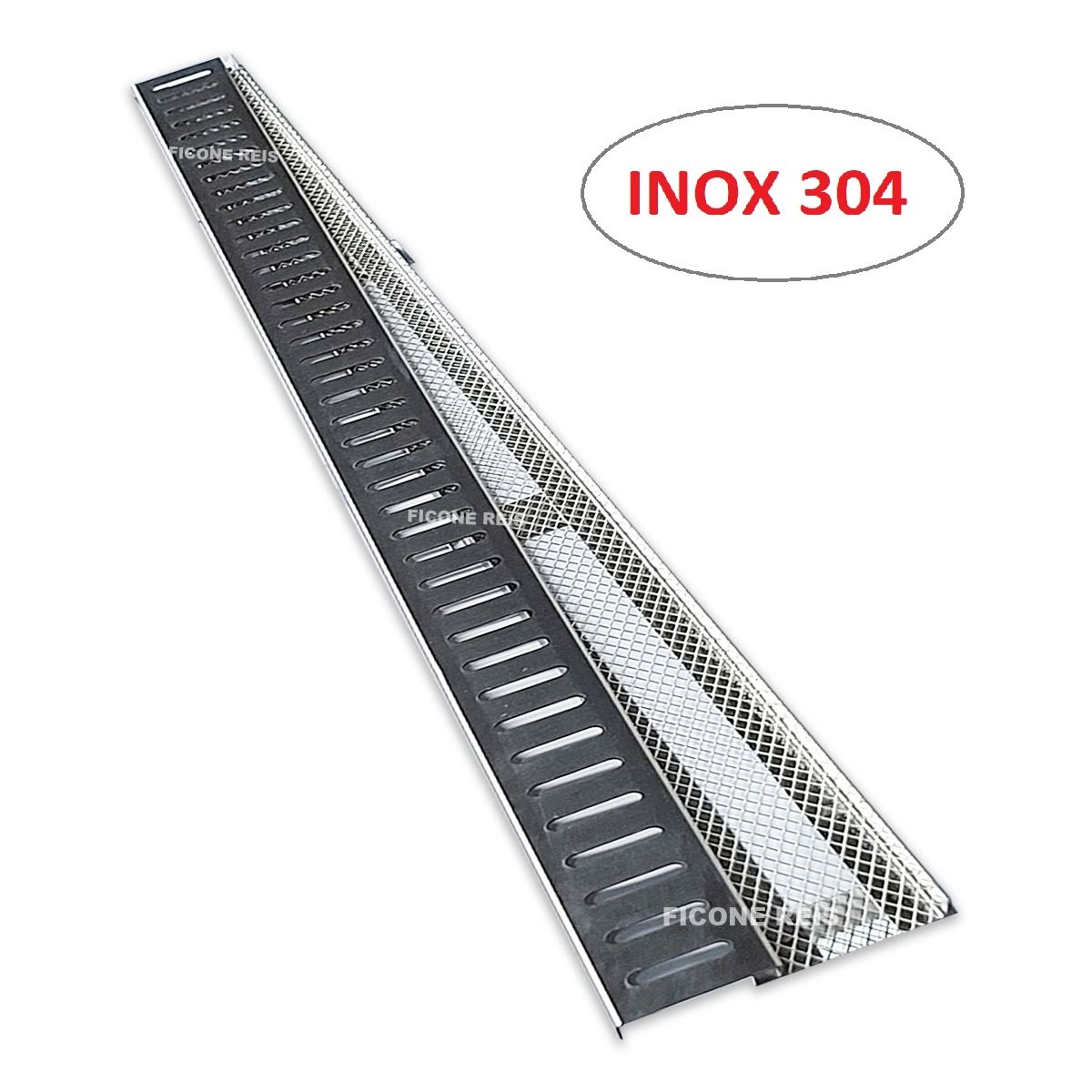 Ralo Linear 5cm x 50cm Inox 304 com suporte e Tela Anti Insetos Borda de Piscina Ficone Reis