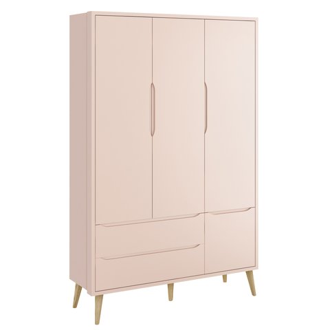 Guarda-Roupa Retrô 3 Portas Théo New Rosa Fosco com Natural - Reller
