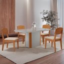 Ver imagem 1 de Mesa de Jantar Isadora 120cm Tampo MDF Vidro com 4 Cadeiras Veludo Creme Off White Naturale