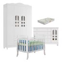 Ver imagem 1 de Quarto de Bebê New Selena 4 Portas com Berço Lila e Cômoda Gran Selena Branco Brilho e Colchão