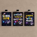 Ver imagem 2 de Kit 3 Quadro Decorativo Galáxia Frases Infantil Criança Qualidade Premium Moderno 40x28cm