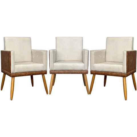 Kit 3 Poltronas Decorativas Modernas para Sala Lis Corino e Suede Cores Pé Palito