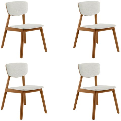 Kit 4 Cadeiras Decorativas Sala de Jantar Madeira Maciça Lang Linho Off White/Freijó - Gran Belo