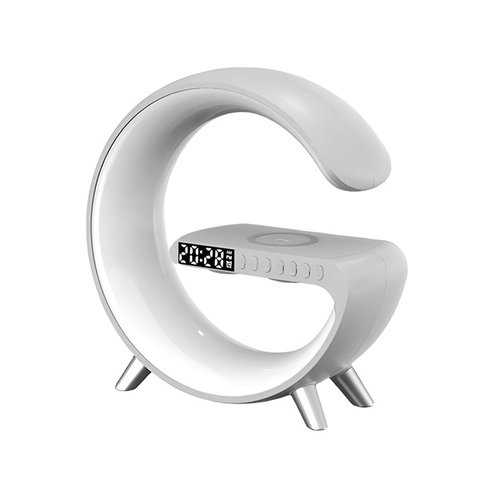 Abajur Rgb Luminária G Branca com Relógio Despertador Carregador por Indução e Caixa de Som:branco/ú