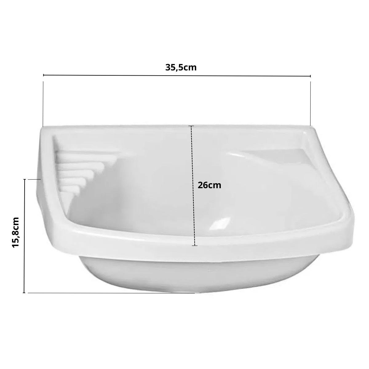 Pia Lavatório Banheiro 4,8L + Sifão Universal Branco + Fita Veda Rosca - 4