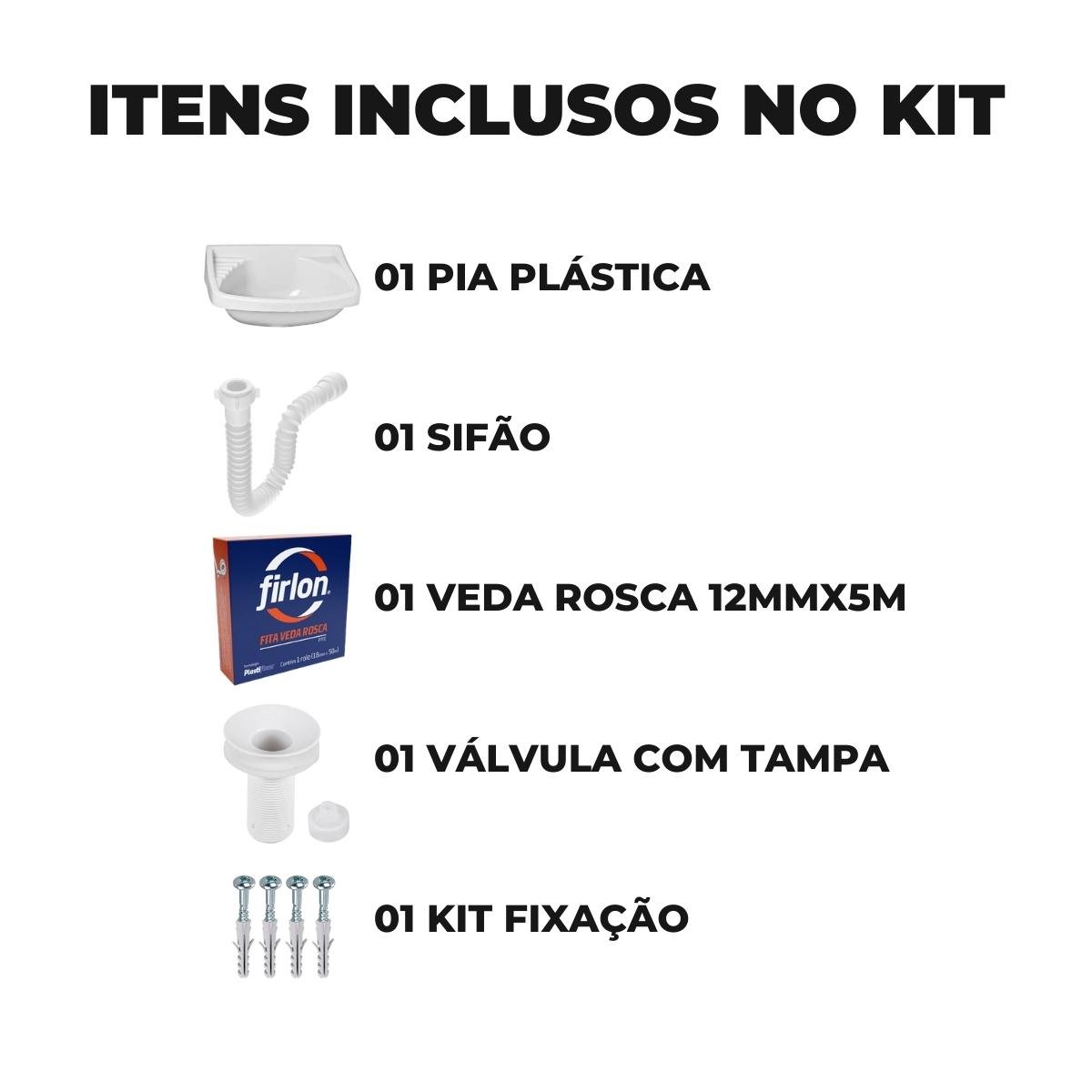 Pia Lavatório Banheiro 4,8L + Sifão Universal Branco + Fita Veda Rosca - 2